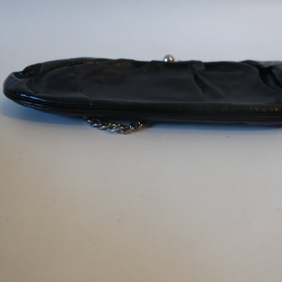 Womens Club Monaco Black Patent Leather Chain Strap Clutch Shoulder Bag * - Picture 7 of 10